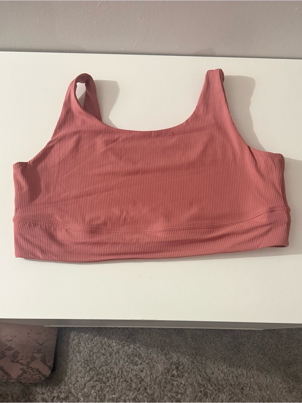 Ribbed Scoop Neck Sports Bra - Dusty Rose